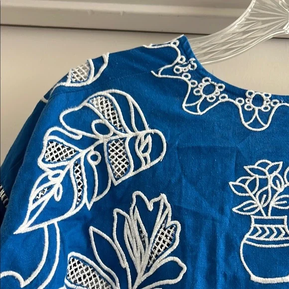 NWT Johnny Was Barbara Mini Dress Size Medium Royal Blue with White Embroidery - Picture 13 of 17